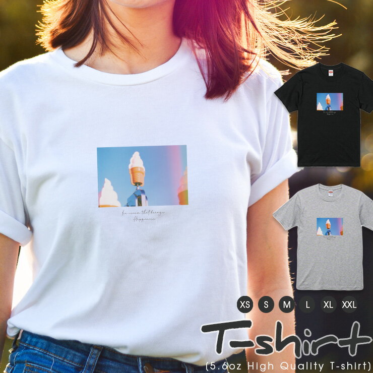Rakuten - 10%OFF★Tシャツ レディース 半袖 カジュアル ペア カップル ロゴTシャツ 大人 トップス プリント カットソー ブランド ゆったり かわいい おしゃれ アイス ソフトクリーム フォト 写真 メッセージ