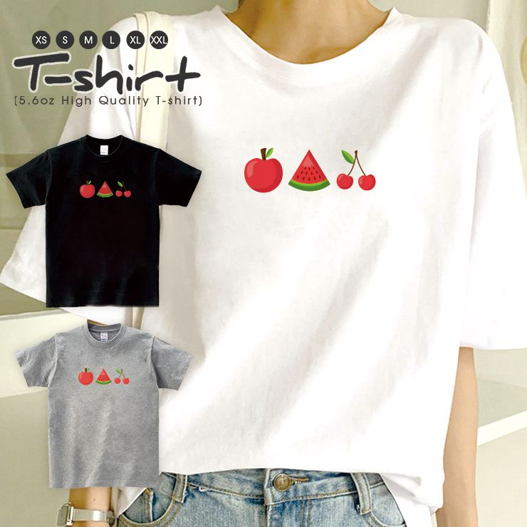 Tシャツ レディース 半袖 カジュアル ペア カップル ロゴTシャツ 大人 トップス プリント カットソー ブランド ゆったり かわいい おしゃれ りんご スイカ チェリー apple フルーツ
