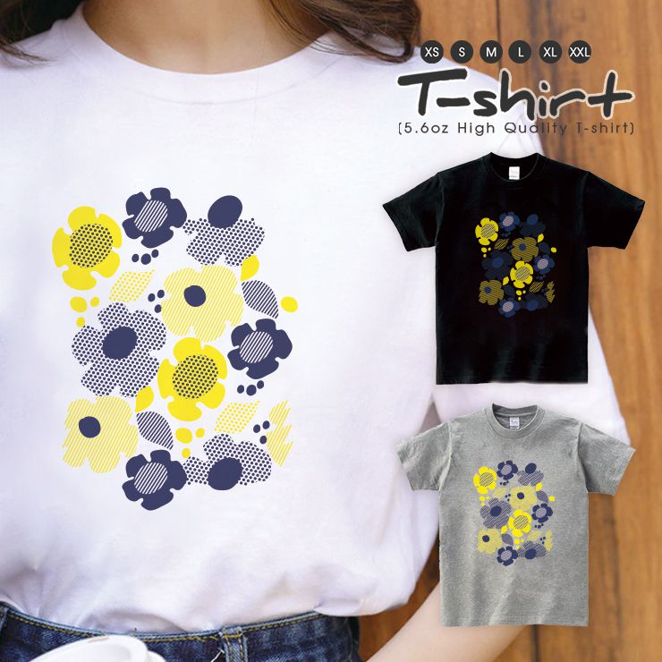 Rakuten - Tシャツ レディース 半袖 カジュアル ペア カップル ロゴTシャツ 大人 トップス プリント カットソー ブランド ゆったり かわいい おしゃれ 花 flower ボタニカル イエロー ブルー