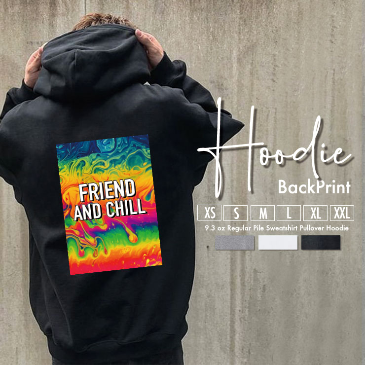 Pull Over - パーカー プルオーバー メンズ レディース バックプリント 秋冬 『フレンドアンドチル Friend and chill ストリート street カラフル』 スタンダード 10.0oz
