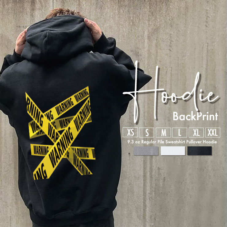 パーカー プルオーバー メンズ レディース バックプリント 秋冬 『警戒線 Warning line』 スタンダード 10.0oz