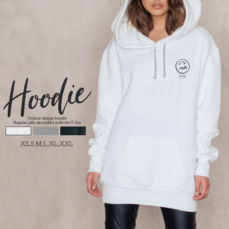 パーカー レディース メンズ スウェット パーカー プルオーバー hoodie 長袖 フード付き ペア カップル S M L XL XXL おそろ 大人かわいい 感情 スマイル にこちゃん 苦しい TRYING 心情 ワンポイント マーク メンズ おしゃれ