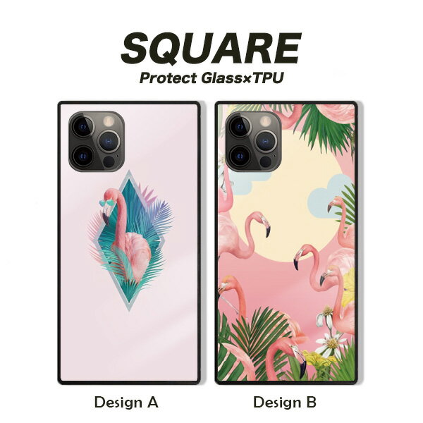 Rakuten - iPhone17 17pro 16 16e ケース 16Pro 16ProMax 16Plus ケース iPhone 15 pro ケース 背面ガラス スクエア 四角 強化ガラス 軽量 おしゃれ flamingo フラミンゴ アニマル パステル 可愛い