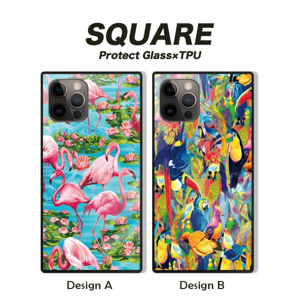 Rakuten - 10%OFF★iPhone16 16e ケース 16Pro 16ProMax 16Plus ケース iPhone 15 pro ケース iPhone14 13 12 ケース 背面ガラス スクエア 四角 おしゃれ flamingo フラミンゴ アニマル パステル 可愛い