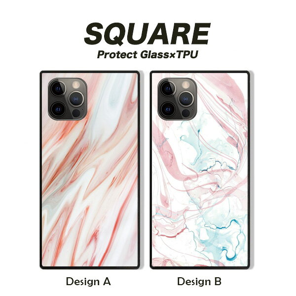 Rakuten - iPhone17 17pro 16 16e ケース 16Pro 16ProMax 16Plus ケース iPhone 15 pro ケース 背面ガラス スクエア 四角 強化ガラス 軽量 おしゃれ マーブル 大理石 パステル 可愛い シック 大人