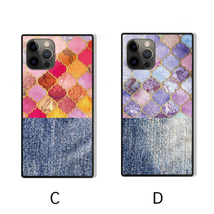 iPhone16 16e ケース 16Pro 16ProMax 16Plus ケース iPhone 15 pro iPhone14 13 12pro ケース 背面ガラス スクエア 四角 強化ガラス 軽量 おしゃれ 大人 モロッカン柄 モザイクタイル モロッコタイル シェル マーメイド トレンド