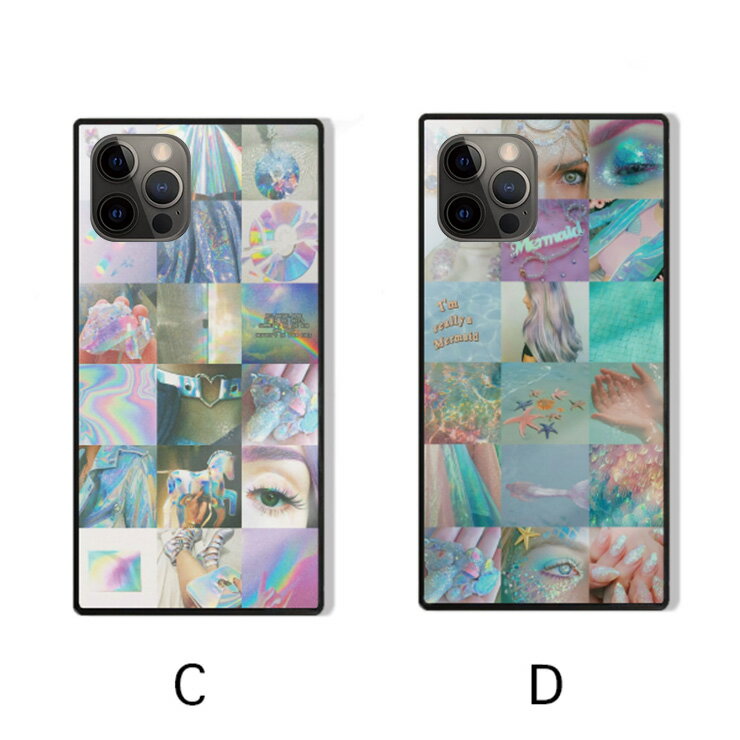 iPhone16 16e ケース 16Pro 16ProMax 16Plus ケース iPhone 15 pro iPhone14 13 12pro ケース 背面ガラス スクエア 四角 強化ガラス 軽量 おしゃれ コラージュ アート art かわいい おしゃれ ファッション