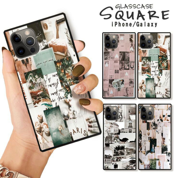 Rakuten - iPhone17 17pro 16 16e ケース 16Pro 16ProMax 16Plus ケース iPhone 15 pro ケース 背面ガラス スクエア 四角 強化ガラス 軽量 おしゃれ 大人 graffiti グラフィティー art アート collage コラージュ かわいい おしゃれ