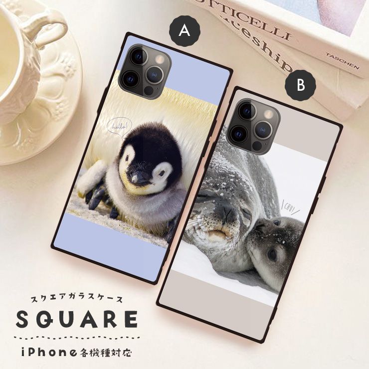 Rakuten - iPhone17 17pro 16 16e ケース 16Pro 16ProMax 16Plus ケース iPhone 15 pro ケース 背面ガラス スクエア 四角 強化ガラス 軽量 おしゃれ アニマル 動物 ペンギン アザラシ 北極 南極 写真 大人 かわいい