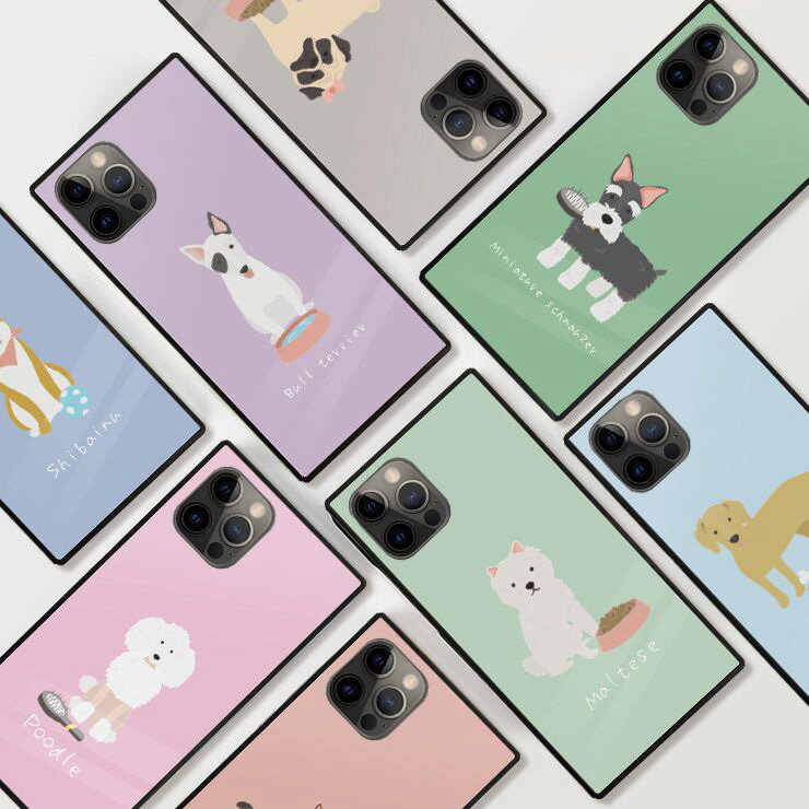 Rakuten - iPhone17 17pro 16 16e ケース 16Pro 16ProMax 16Plus ケース iPhone 15 pro ケース 背面ガラス スクエア 四角 強化ガラス 軽量 おしゃれ ペア カップル 仲良し 犬 イヌ プードル パグ ダルメシアン 柴犬 コーギー 可愛い 選べる10デザイン