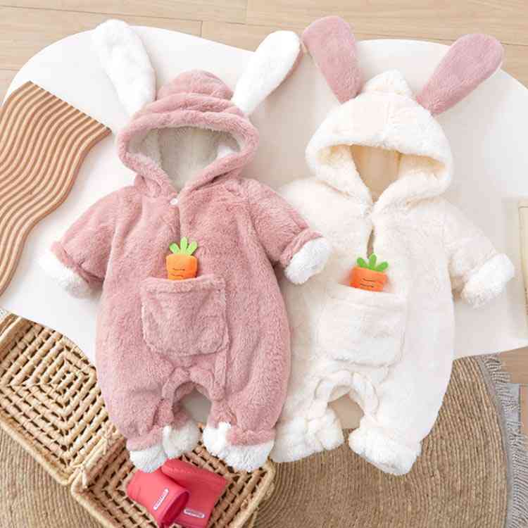 出産祝い ロンパース ベビー服 兎 ウサギさん 男の子 着ぐるみ うさぎ 卯 もこもこ ウサギ 子供 裏ボア フード付 新生児服 あったか カバーオール 衣装 女の子 ボア ハロウィン 寝袋 秋冬 パジャマ ベビーウェア ふわふわ クリスマス 干支