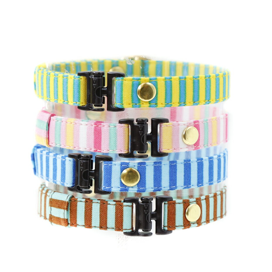 猫 首輪 子猫 セーフティー 鈴付 ストライプ フェレットにも ペットグッズ 安全首輪 ストライプ ハゲにくい コットン 【猫雑貨招福】