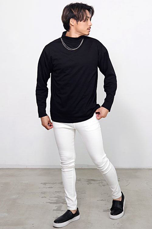 VTWELVE ホワイト 長袖Tシャツ CavariA Tシャツ メンズ 長袖 無地 インナー ネックレス付き