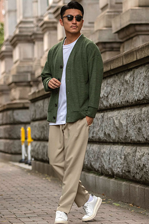カールヘルムKarl Helmut ロゴインターシャニットカーディガン