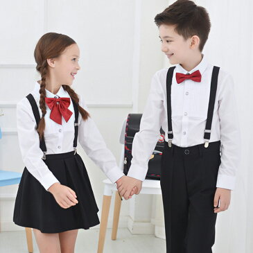 キッズ フォーマル スーツ 女子高生 制服 セット 送料無料 4点セット シャツ 制服 男の子 女の子 サスペンダースカート 制服 コスプレ スクール 学生服 長袖シャツ 蝶ネクタイ パンツ スカート ベルト 入園式 卒園式 入学式 卒業式 発表会 制服 女子高生 男子高生