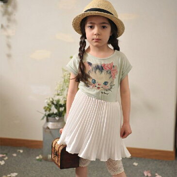 子供服 ワンピース 夏 子供服 女の子 カジュアル ナチュラル おしゃれ ギャザーワンピース 子猫柄 甘い可愛い フリルワンピース ユニーク 女の子 涼しい リゾート 清新感たっぷり 肌に優しい 旅行 通学 外遊び 100cm-140cm 2色 ホワイト グリーン