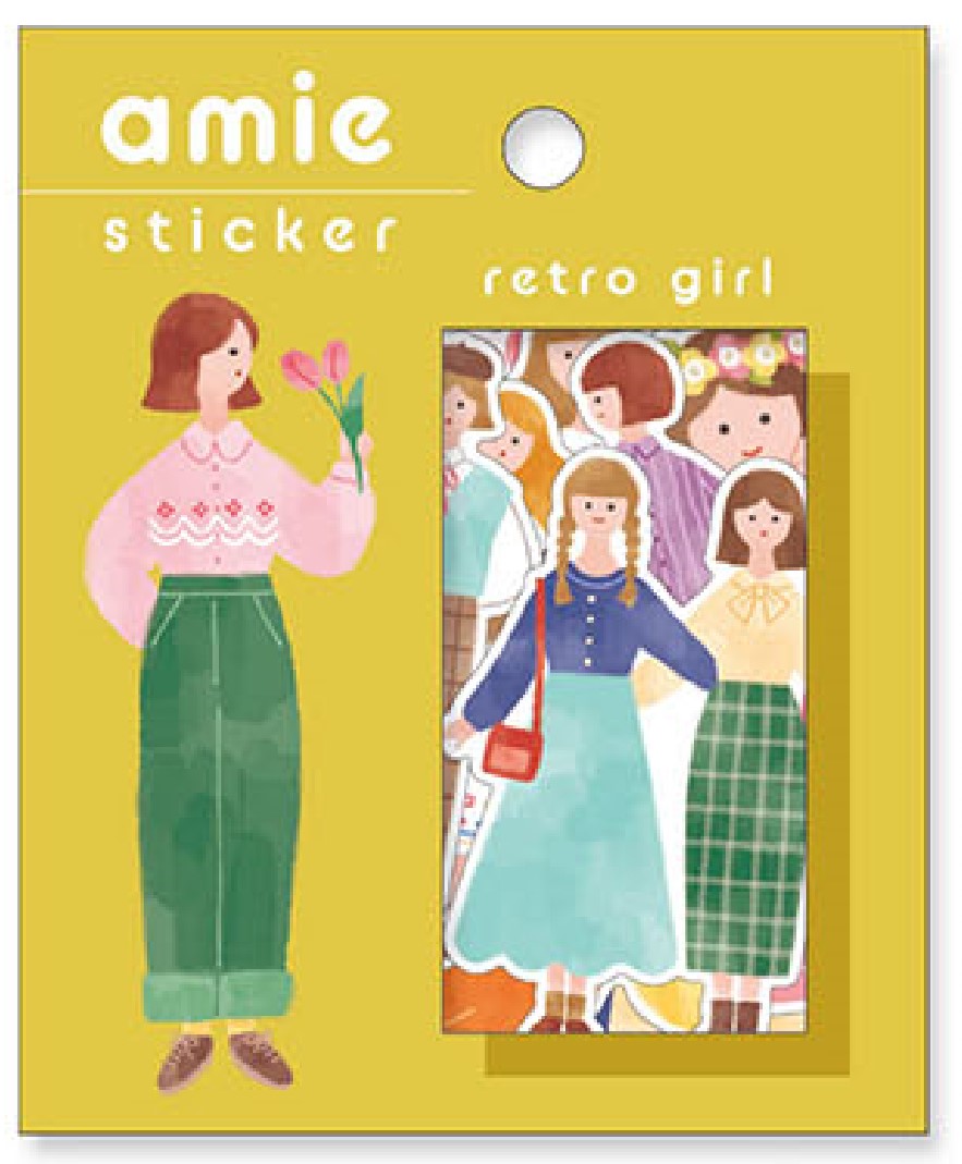 楽天SmartZakkaフレークシール アミ ステッカー　81138_retro girl　amie sticker Flake Seal　再入荷　マインドウェイブ　フレークシール 女の子