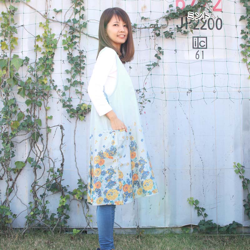 新作 エプロン 花柄 おしゃれ ワンピース 2way タブリエエプロン マルグリット 割烹着 草花 おすすめ ナチュラル フラワー 自然 爽やか かわいい ミント オフホワイト シンプル 可愛い フェミニン キッチン ガーデニング