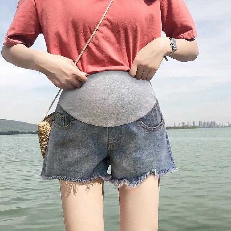 デニム デニム ジーンズ 短パン ショーパン 半ズボン 春夏 マタニティ フリンジ ショートパンツ ボトムス マタニティ服 デニムパンツ 産前産後 大きいサイズ 妊婦服 パンツ マタニティウェア パンツ