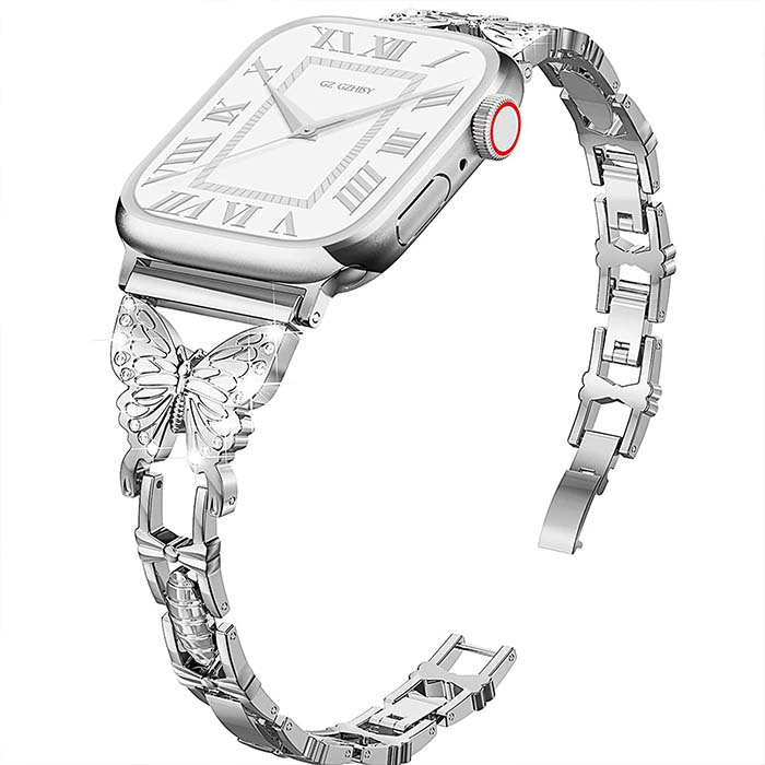 APPLE WATCH 交換バンド キラキラ 蝶々 バタフライ チェーンベルト シンプル アップルウォッチ お洒落 全機種対応 38/40/41mm 42/44/45mm