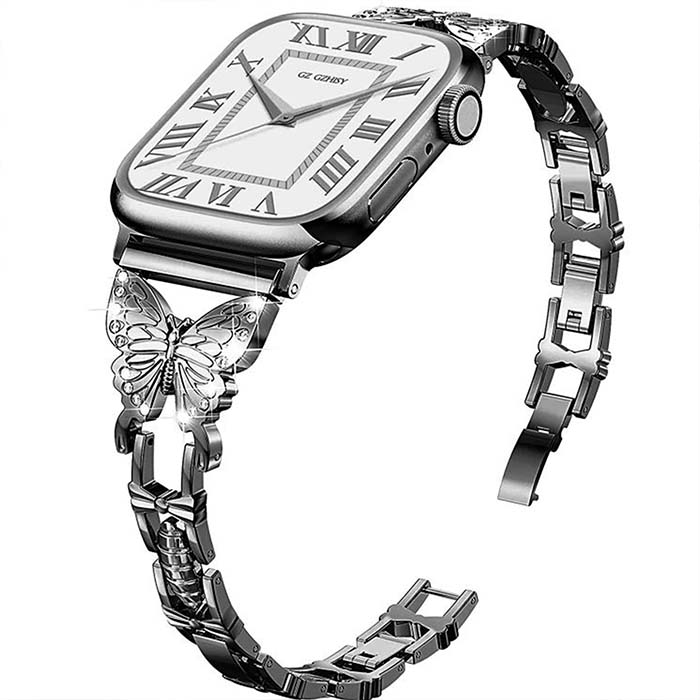 APPLE WATCH 交換バンド キラキラ 蝶々 バタフライ チェーンベルト シンプル アップルウォッチ お洒落 全機種対応 38/40/41mm 42/44/45mm