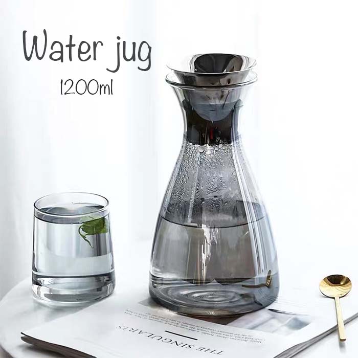 冷水筒 耐熱 ウォータージャグ 1.2L スケルトン 縦置き スリム スマート 麦茶ポット ピッチャー 水差し 熱湯 おしゃれ 麦茶 冷水ポット 約1L ガラス モノトーン