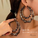 ピッグダブルフープピアス レオパード ヒョウ柄 フープ リング ダブルフープ 動物 大ぶり 高級感 ピアス モード感 大人 軽量 軽い 大ぶりピアス 可愛い き...