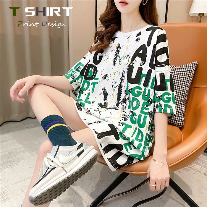 トップス Tシャツ レディース プリント ロゴ 半袖 オーバーサイズ フーディ 英字デザイン デカ文字 文..