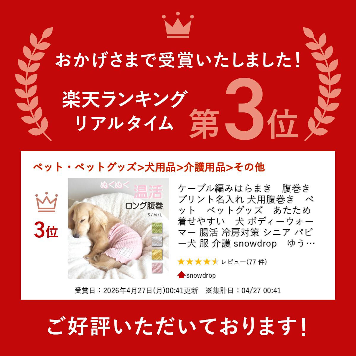 ケーブル編みはらまき　腹巻き プリント名入れ 犬用腹巻き　ペット　ペットグッズ　あたため　着せやすい　犬 ボディーウォーマー 腸活 冷房対策 シニア パピー 犬 服 介護 snowdrop　ゆうパケット対応 snowdrop-10005463 snowdrop サンプル画像2