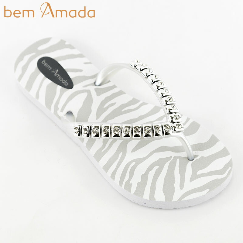 ビジュー付きビーチサンダル【bem Amada】ゼブラZEBRA PRATA｜ホワイト画像