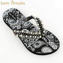ビジュー付きビーチサンダル【bem Amada】ペイズリーZEN|ブラック