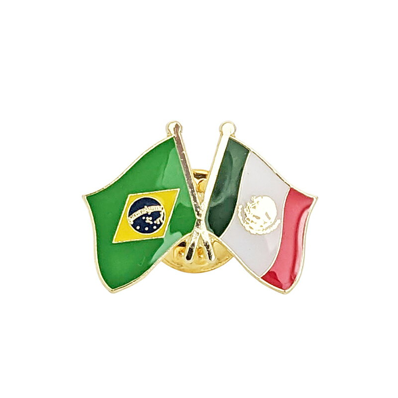 ブラジル×メキシコ フラッグピンバッジ【国旗ピンバッジ】 ミニサイズで多様途に使える国旗ピンバッジ！ブラジル×メキシコのアイテムです。帽子やバッグなどに付けてお楽しみいただけます。 サイズ　：1.7×2.3cm カテゴリ：ブラジルグッズ