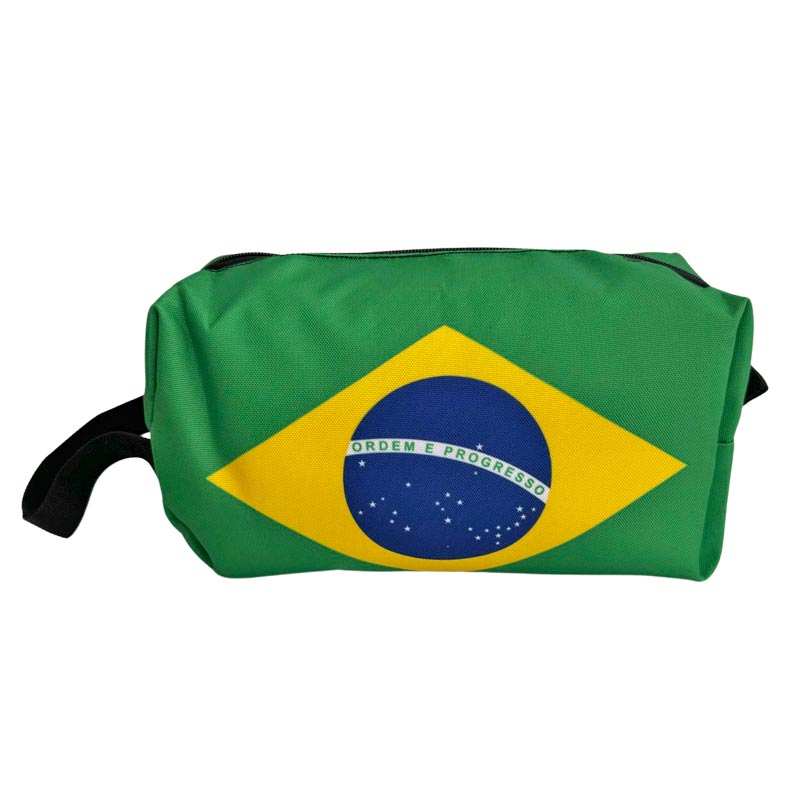 ブラジル国旗デザイン 持ち手ストラップ付 大きめ角型クッションポーチバッグ