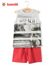 【BRANDILI】男の子タンクトップ&ハーフパンツセット【デイリー・モノクロデザイン】サーフ|グレー×レッド(4)