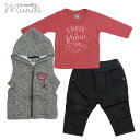 【BRANDILI MUNDI】男の子ベビー服 フード付きパーカーベスト・長袖Tシャツ・デニムパンツ3点セット マルチ