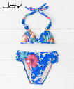 【JOY】女の子セパレート三角水着【花柄】|ブルー