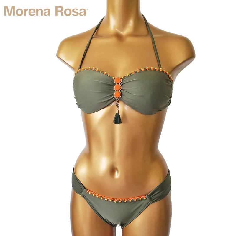 【Morena Rosa】モレナローザ フリンジパーツ付ふちクロシェバンドゥ水着｜モスグリーン