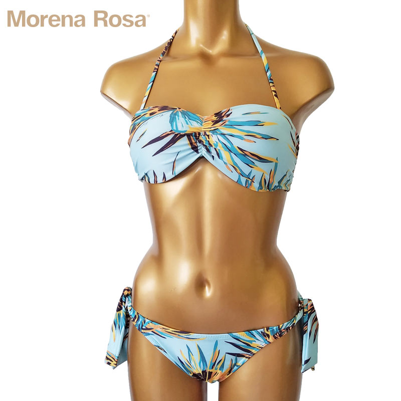 【Morena Rosa】モレナローザ ビジューネックレス付ボタニカル柄バンドゥ水着|アクア