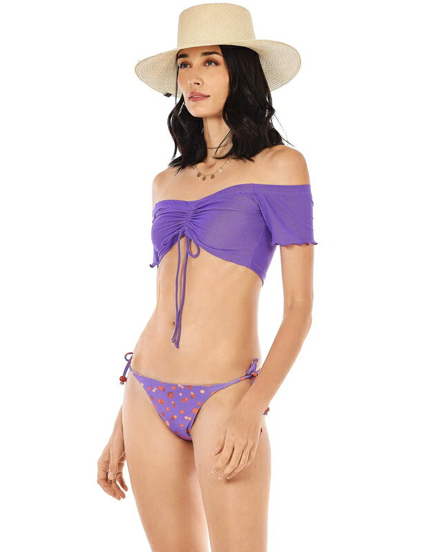 【Morena Rosa】ピタンガフルーツ柄 オフショルダートップス付きリバーシブルTバック水着3点セット