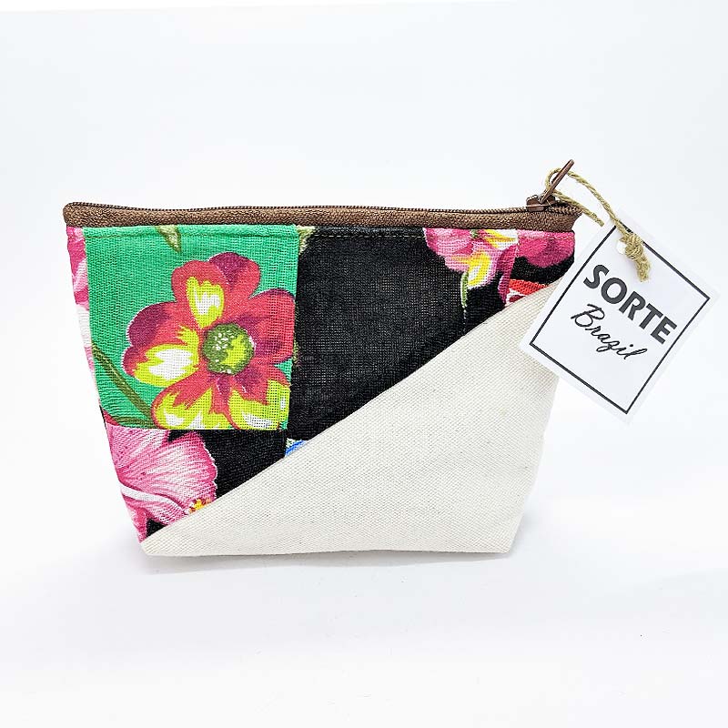 トロピカル花柄ポーチ マルチ小物入れA | アイボリー×マルチ
