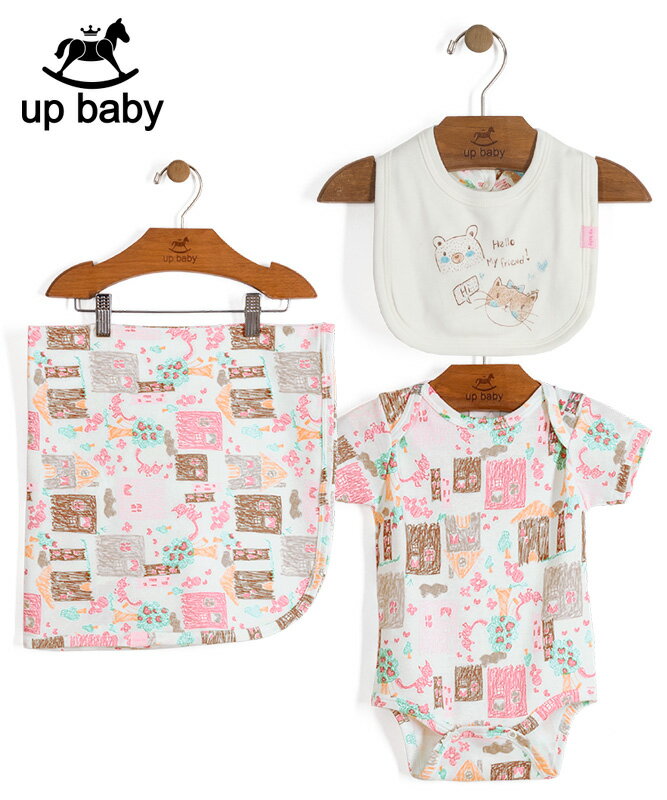 【UP BABY】女の子ベビーギフト3点セット【ベビー服・出産祝い・ギフトにぴったり】お絵かきプリント