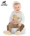 【半額セール・期間限定】【UP BABY】女の子長袖シンプルトップス【ラインストーン・くま】オフホワイト