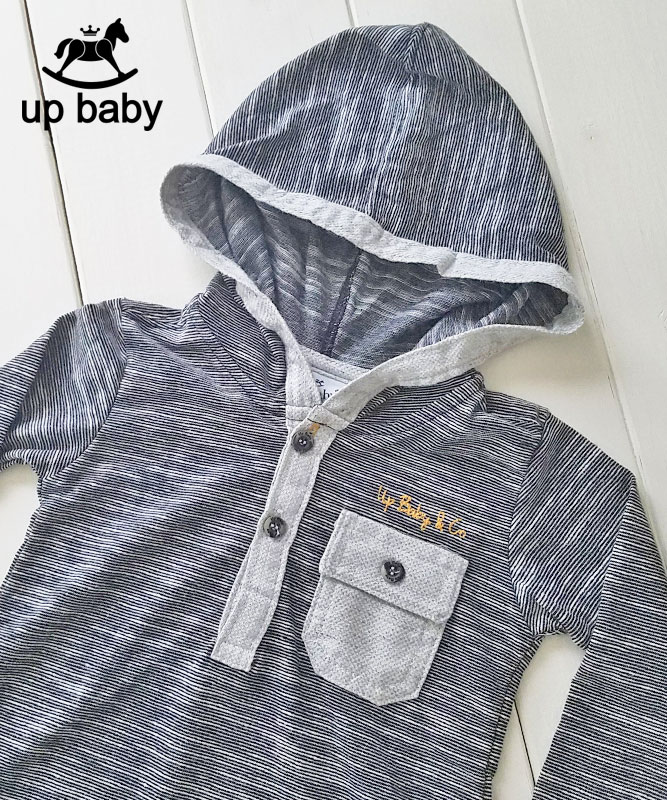 【UP BABY】男の子ベビー|フード付き長袖Tシャツ＆カラーデニムセット【デイリー・おでかけ】ブラック×マスタード