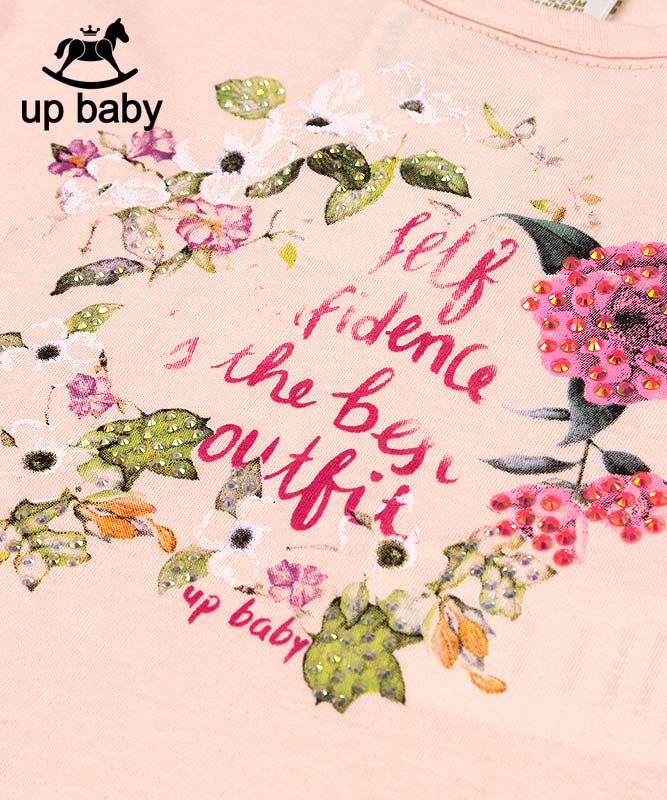 【UP BABY】女の子ベビーTシャツ＆ショートパンツ【デイリー・おしゃれ着にもOK】ラインストーン花｜ピンク×マゼンダ