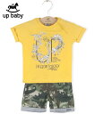 【半額セール！楽天スーパーSALE・期間限定】【UP BABY】男の子Tシャツ＆ショートパンツ【恐竜・カモフラ】化石デザイン｜マスタードイエロー×カモフラ