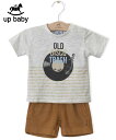 楽天SORTE Brazil【UP BABY】男の子Tシャツ＆ショートパンツ【ヴィンテージ・おしゃれ】ディスク｜ホワイトグレー×マスタード