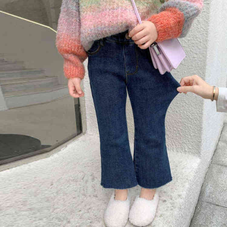 デニムパンツ キッズ ジーンズ 女の子 ベビー フレアパンツ 子供服 子ども服 裏起毛 ウエストゴム ボトムス パンツ 無地 カジュアル 秋冬 送料無料 80 90 100 110 120 130