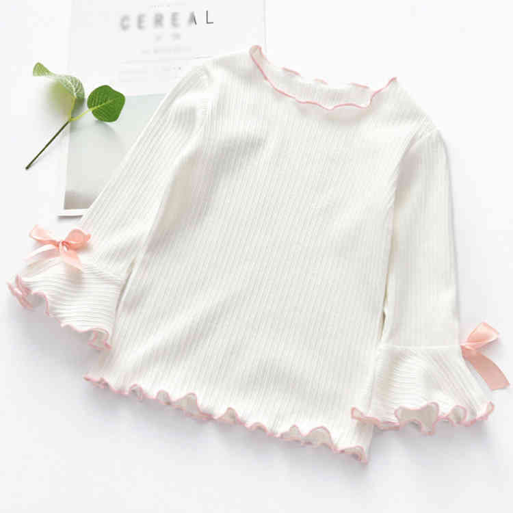 送料無料 子供服 Tシャツ キッズ トップス 女の子 カットソー 長袖tシャツ ベビー ガールズ フレアー リボン 無地 シンプル 春秋