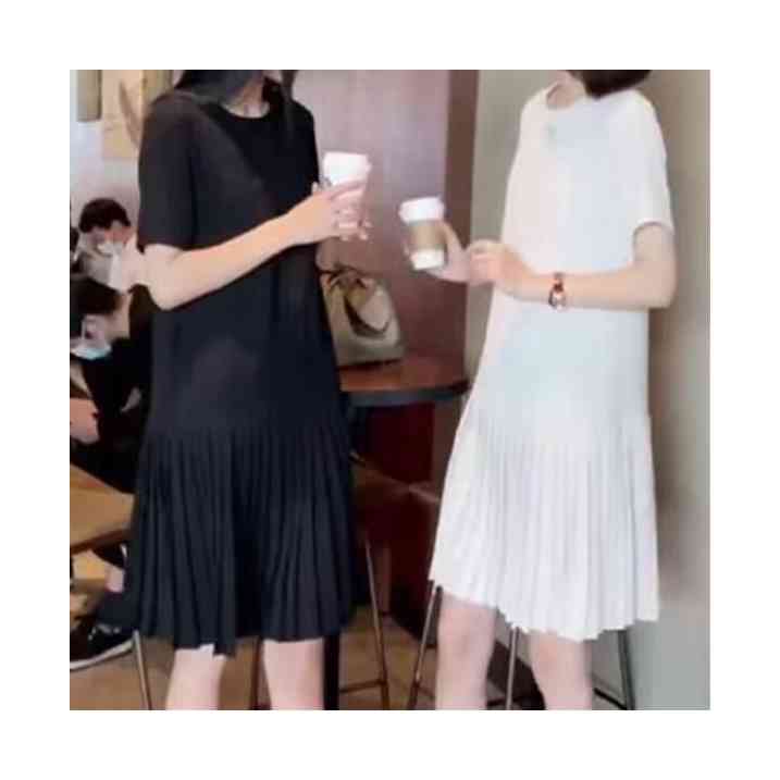 FRONT FASHIONのゆったり 切り替えワンピース レディース プリーツワンピース 半袖 ゆったり 春夏 着痩せ ロングワンピース ワンピース 大人 フェミニン 送料無料 無地 シンプル カジュアル おしゃれ フォーマルワンピース 切り替え｜アングル2