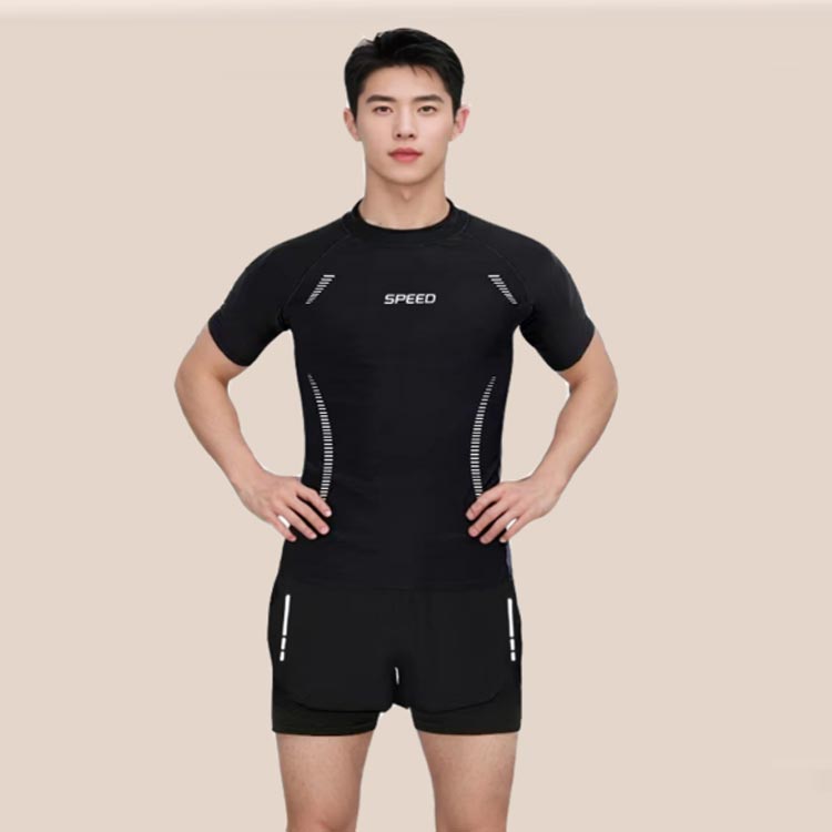 上下セット 水着 ラッシュガード メンズ 半袖 トップス 5分丈 スイムパンツ インナー付き サーフパンツ 水陸両用 吸汗速乾 冷感 UVカット フィットネス水着 スポーツ スイミング 水泳 プール ビーチ 海